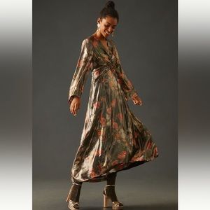 Anthropologie Caballero Deep V Maxi Dress